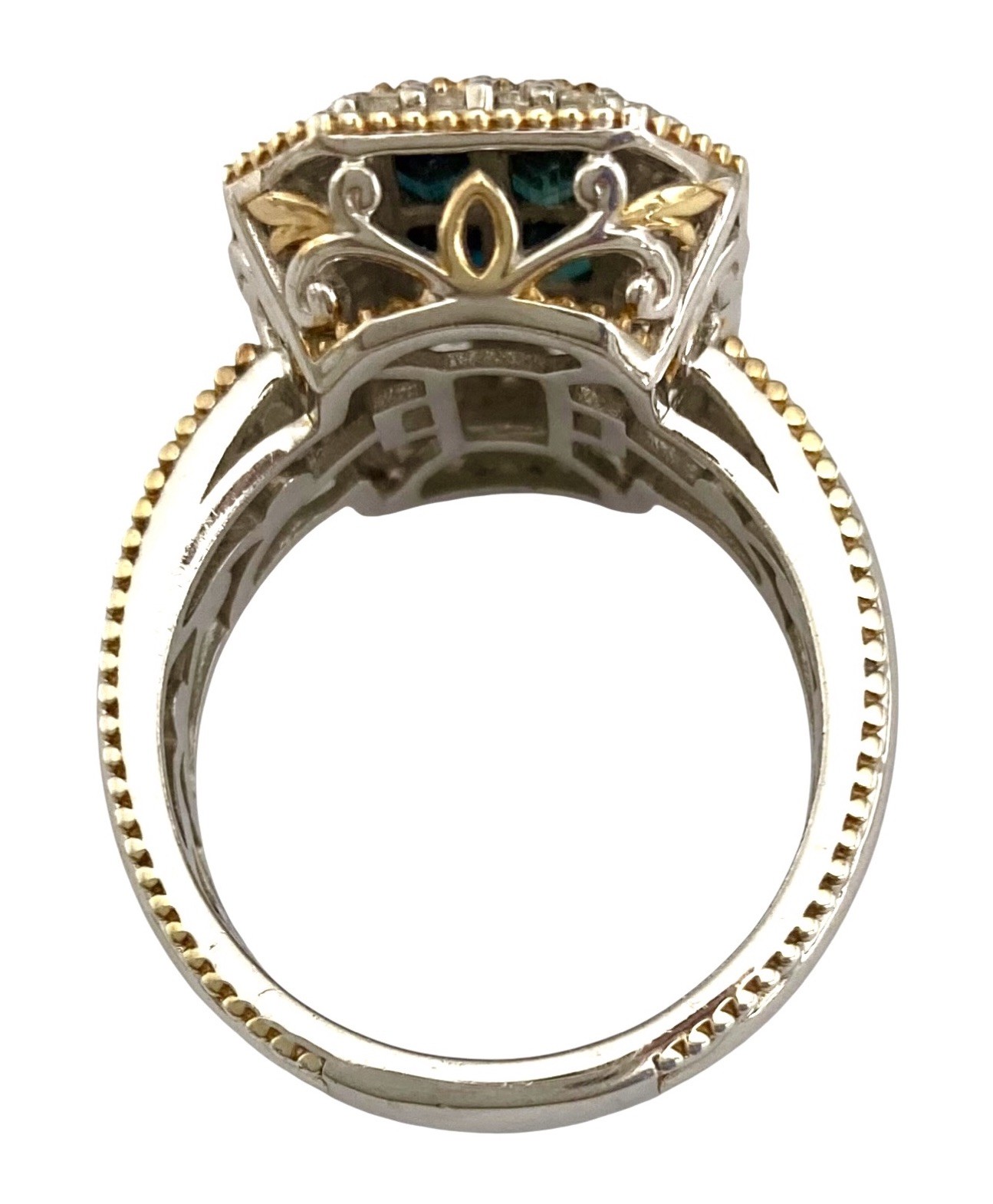GEMS EN VOGUE 24K Gold Silver Palladium INDICOLITE & WHITE TOPAZ HALO Ring