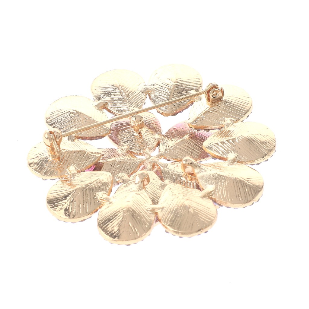 Gold Tone Alloy Metal Crystal Rhinestone Flower Brooch P1617-VL