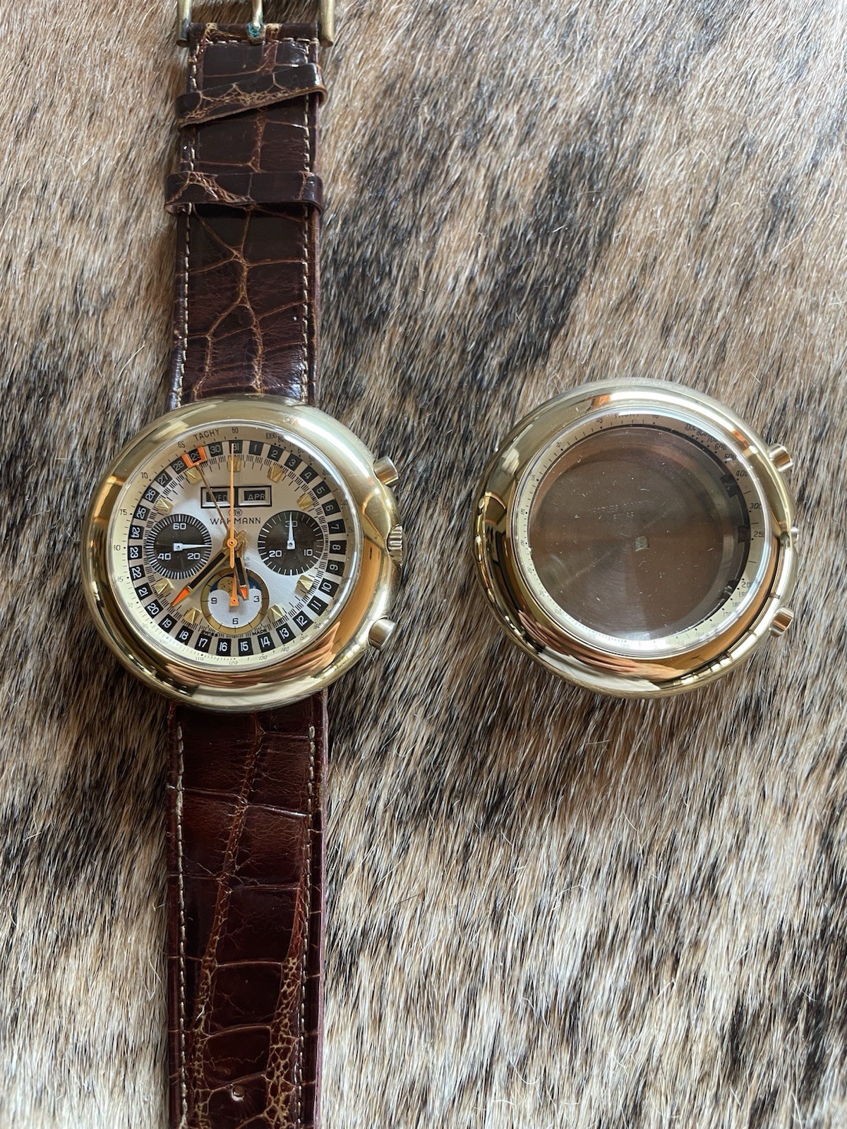 Vintage Wakmann Valjoux 88 Moonphase Chronograph Jules Jurgensen + NOS Case