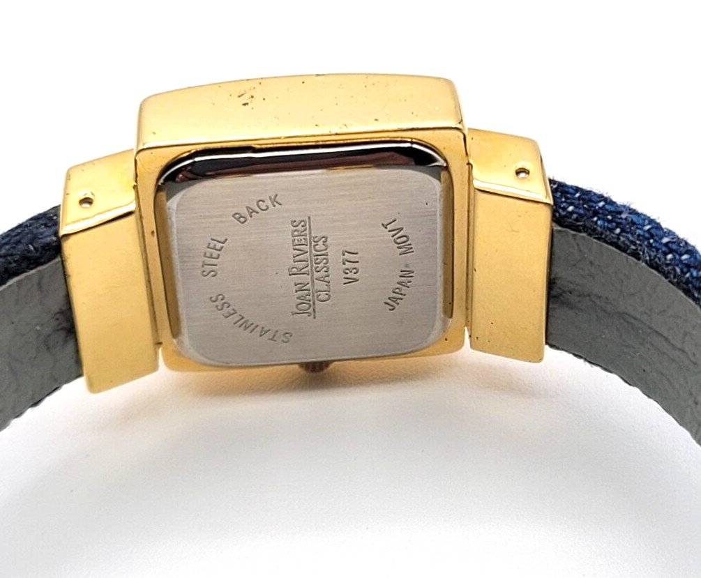 JOAN RIVERS DENIM BAND WATCH SILVER TONE CRYSTAL ACCENT WOMEN V377