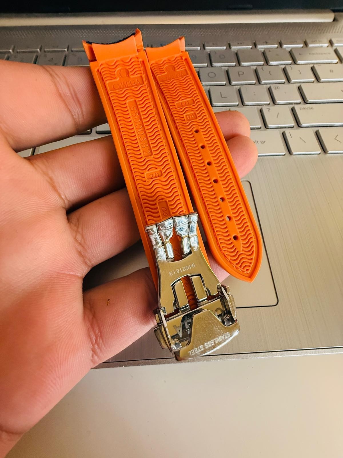 22mm Omega Seamaster Rubber Nylon Watch Strap Deployment Orange Blue