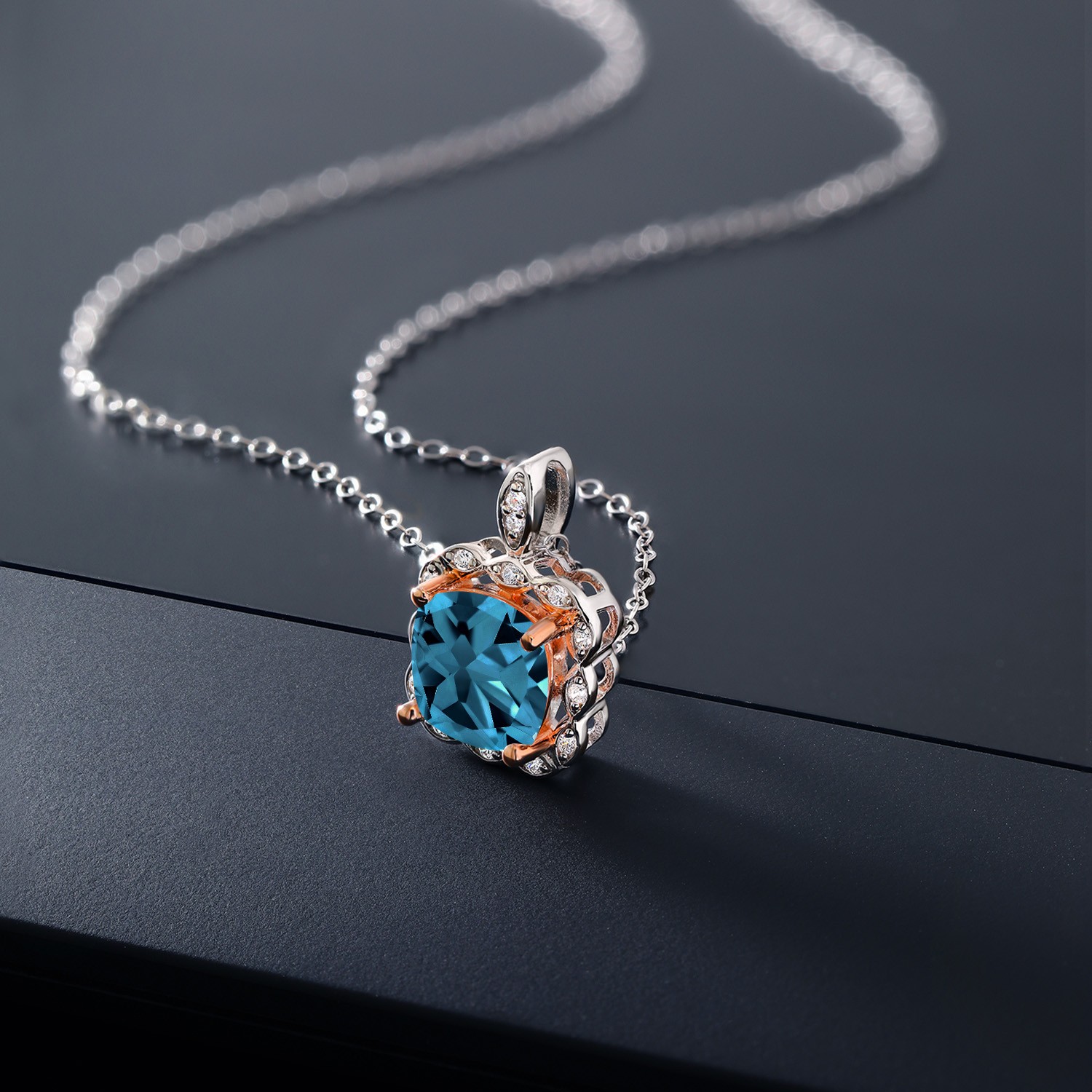 2.91 Ct Cushion London Blue Topaz 925 Sterling Silver Pendant