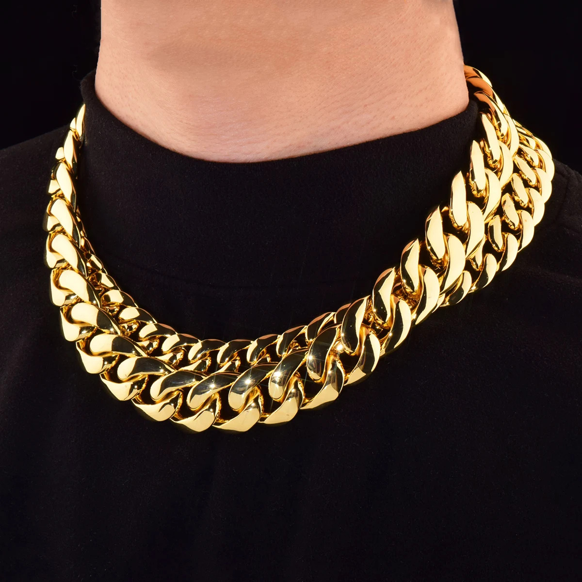 Gold Color Cuban Link Chain Necklace Heavy Copper Hip Hop Box Clasp Unisex NEW