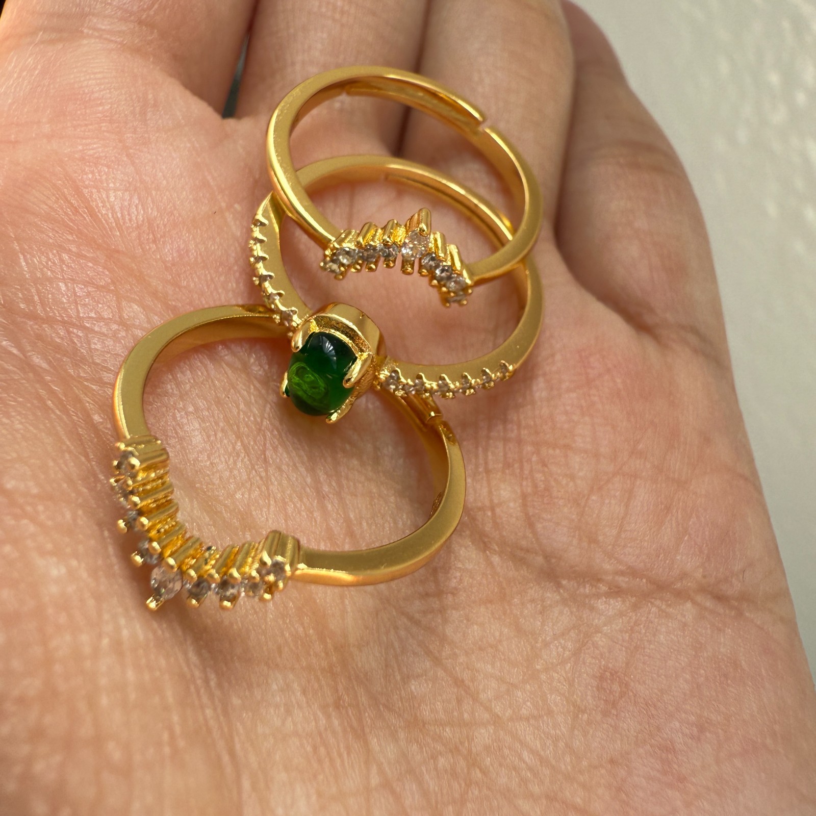 925 Sterling Silver Ring 3in1 6x4mm Green Natural Emerald Gemstone Zircon Flower