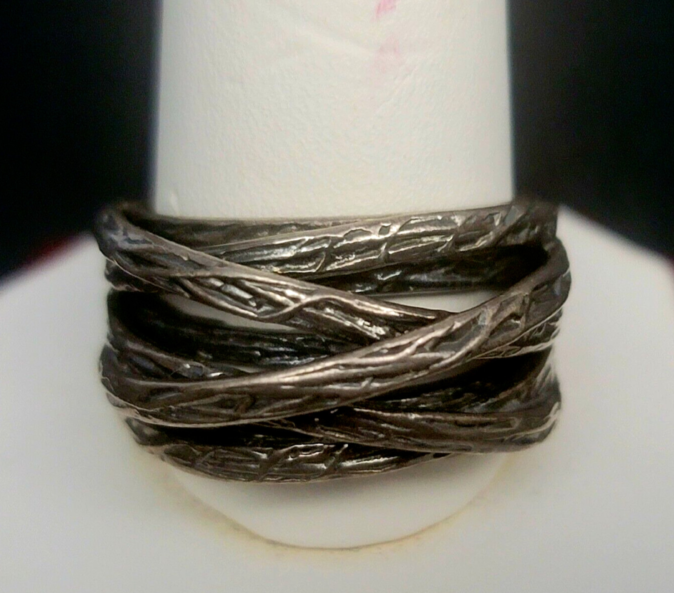 Wide Paz Sterling Silver Band Ring Textured Overlay Sz 10 Israel PZ Oxidized 925