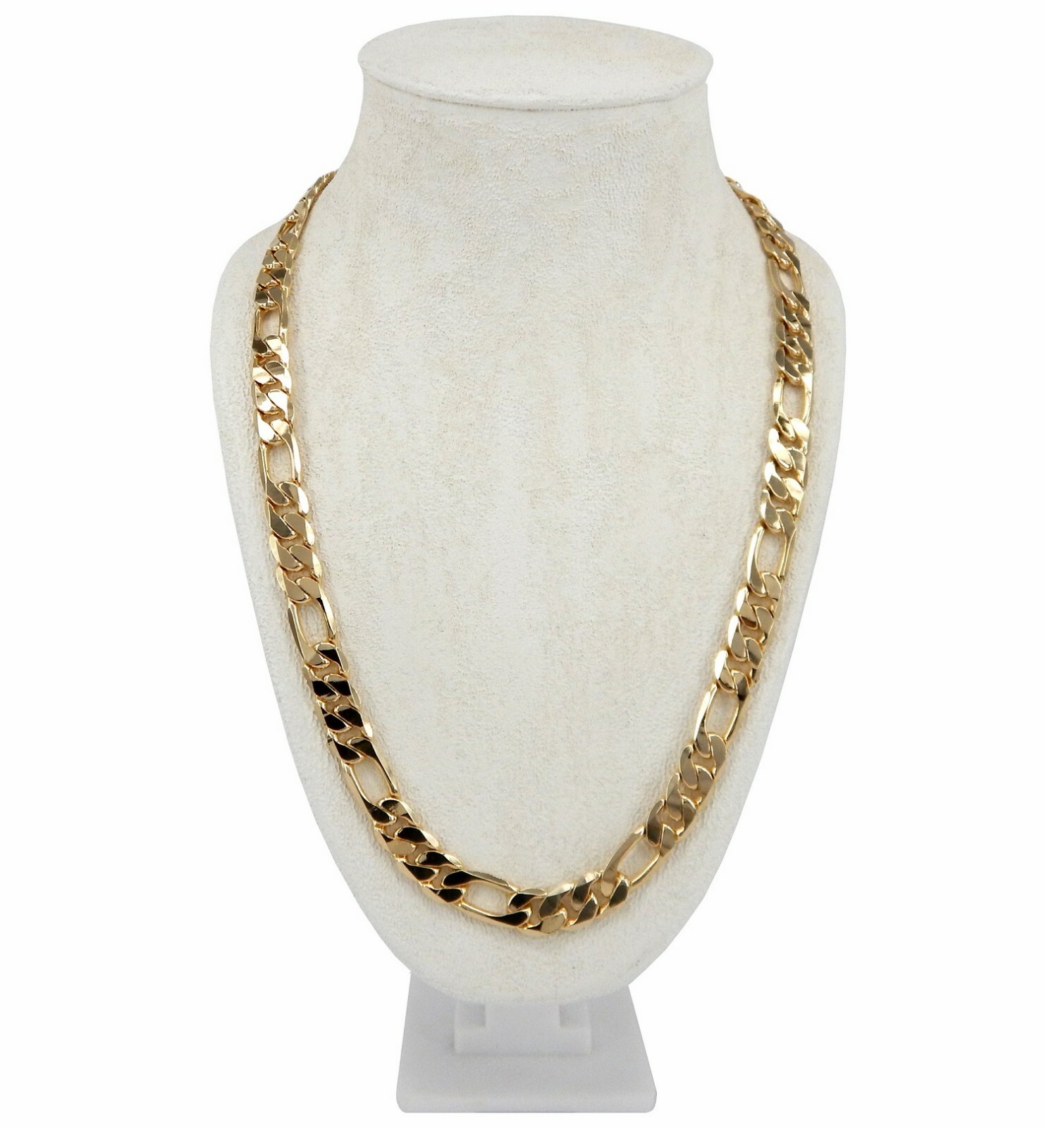 Men’s 12mm Italian Figaro Link Chain Necklace 14k Gold Plated 8″ 9″ 20″ 24″ 30″