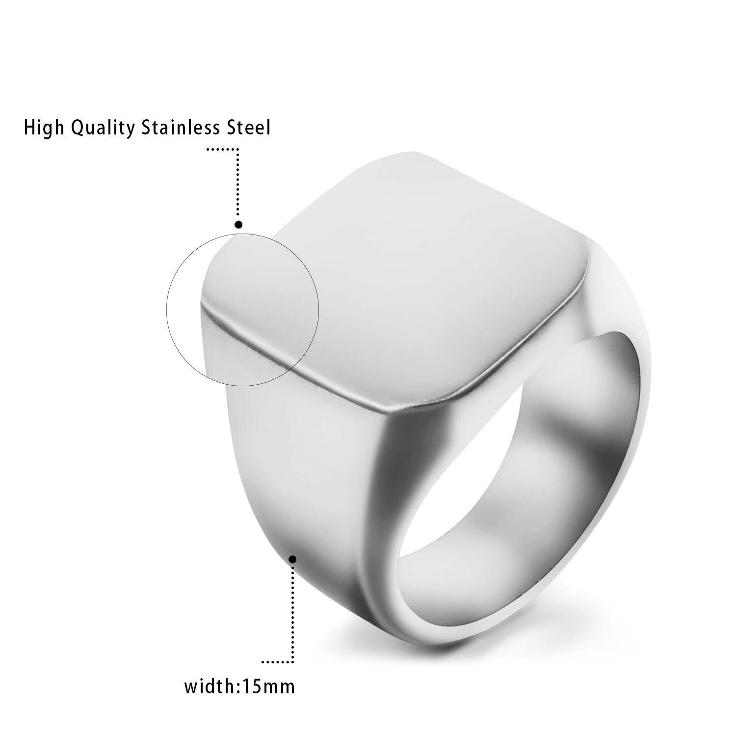 Polished Silver Stainless Steel Band Biker Men’s Signet Ring Size 8,9,10,11,12
