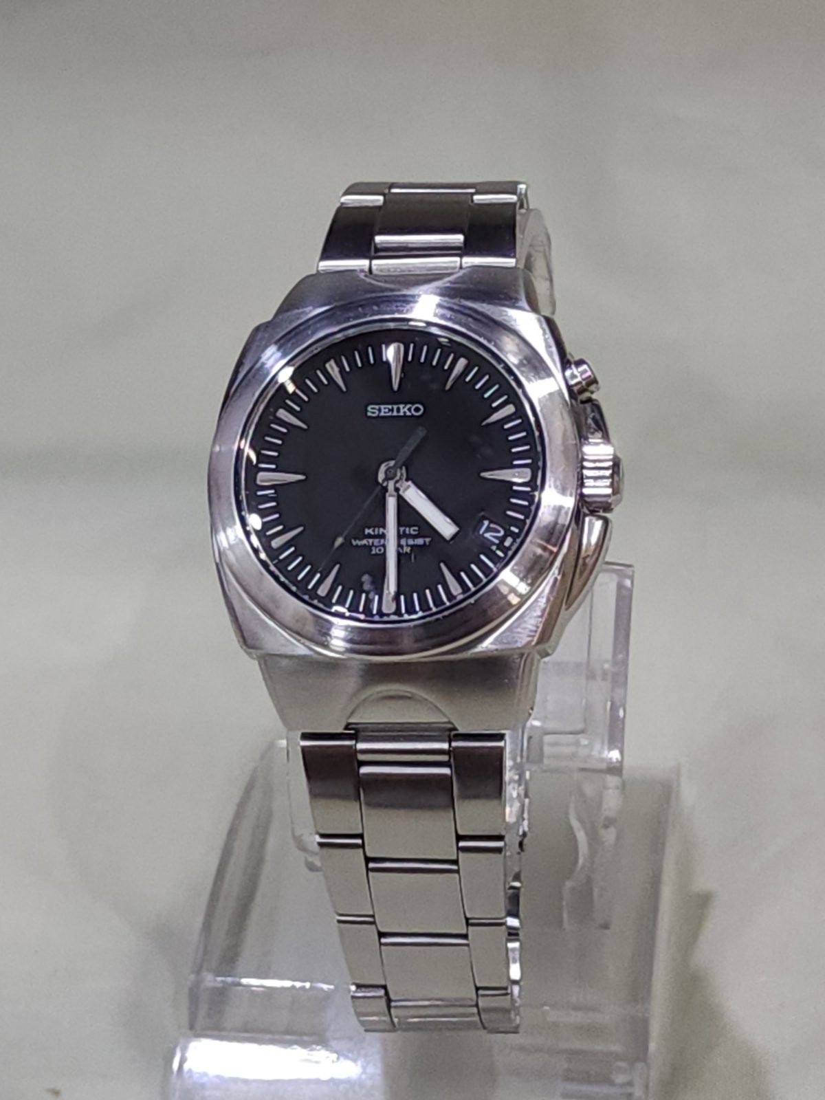 Seiko (SUS AGS) KINETIC 5M42-0E50 A4 Black Dial Japan Vintatage RARE
