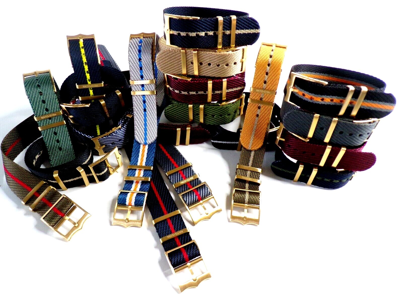 NATO ® 1pc Single Pass Twill Slant nylon GOLD Buckle watch band strap IW SUISSE