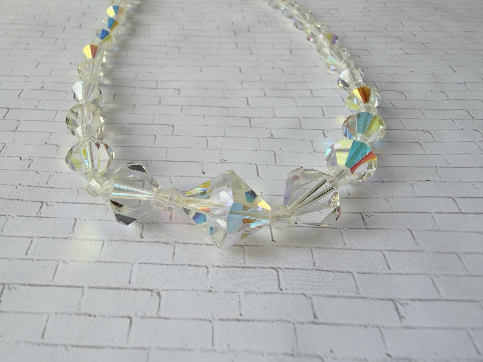 Vintage AB Aurora Borealis Crystal Bicone Bead Choker Necklace Jewelry
