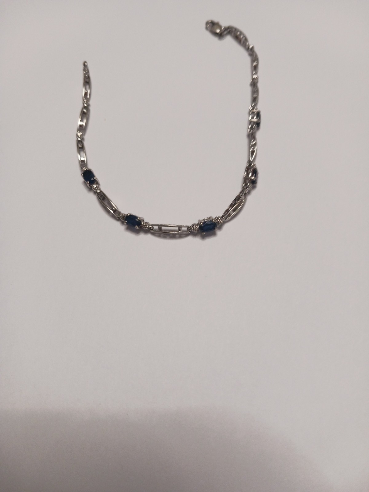 Sapphire and Diamond Accent 10Kt White Gold Bracelet 7 1/8 Inches