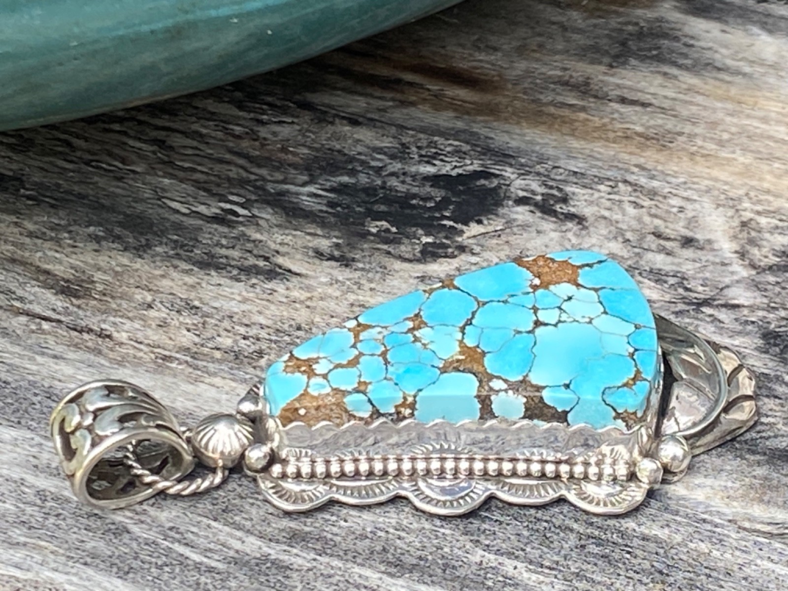 BRAND NEW Appaloosa Turquoise Stamped Floral Pendant 925 Silver