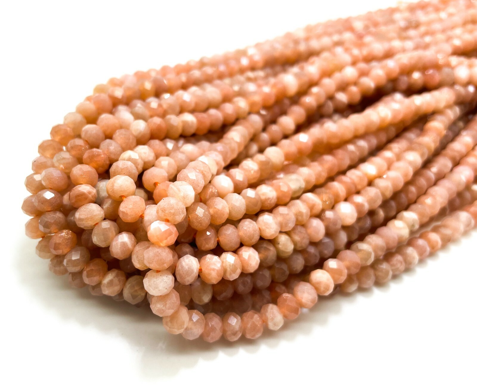 Natural Peach Moonstone Faceted Roundelle 4mm x 5mm Loose Gemstone Beads – RDF91