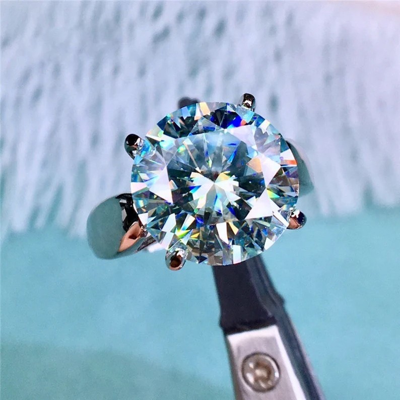 RARE 8.00 Ct Round Cut blue Treated Diamond Ring, 925 Silver, Excellent Luster