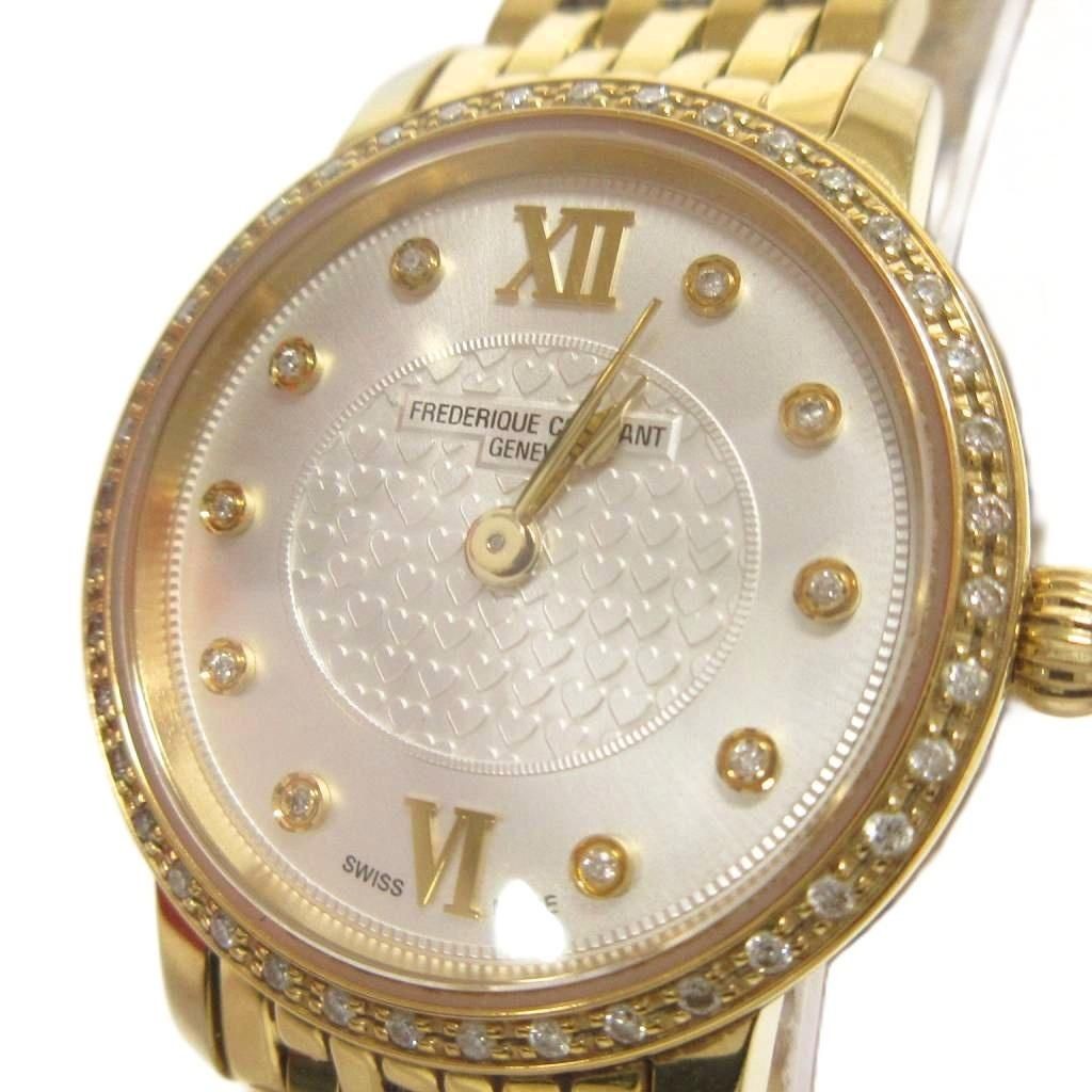 Frederique Constant slimline watch analog quartz 2 hands diamond bezel white dia