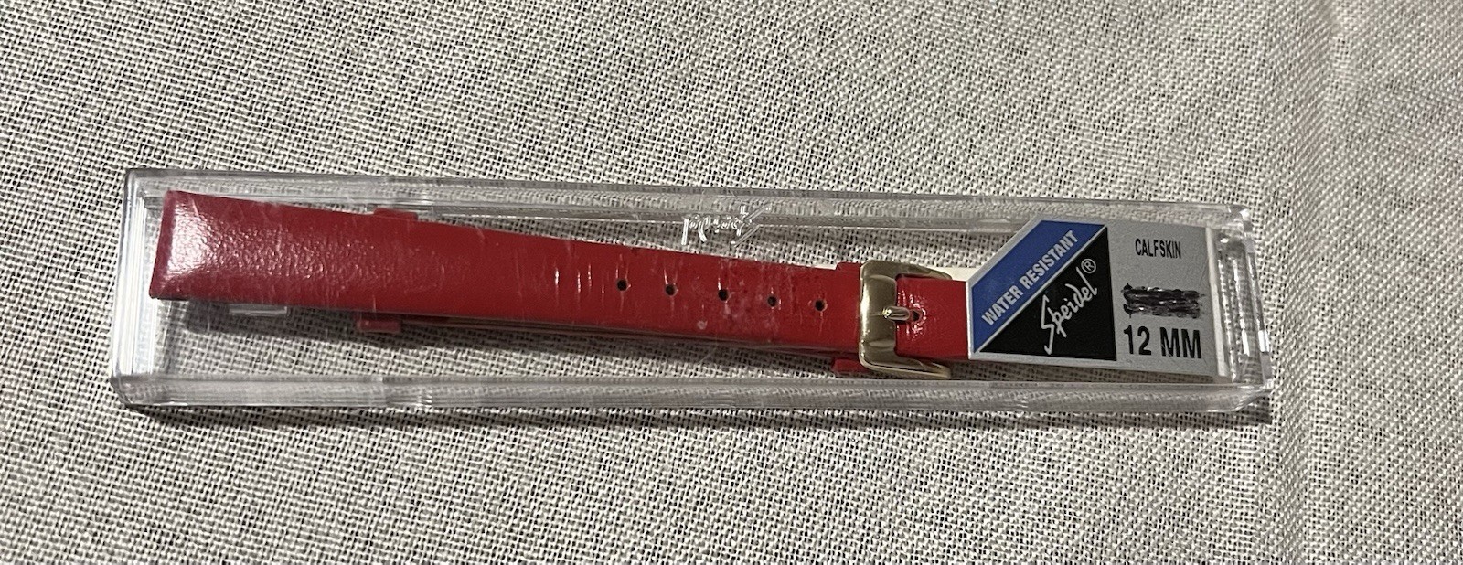 Watch Strap Genuine Leather, Speidel 12mm Red Calfskin with Gold Tone Buckle
