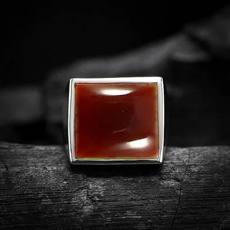 Solid 925 Sterling Silver Natural Red Carnelian Gemstone Gift Men’s Unisex Ring