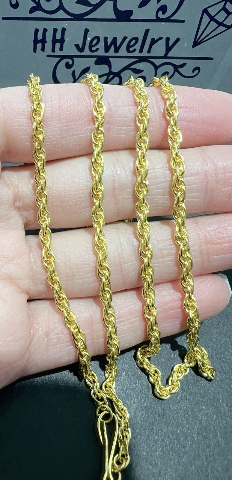 18K Yellow Gold Rope Spiga Chain Necklace 26 Inches