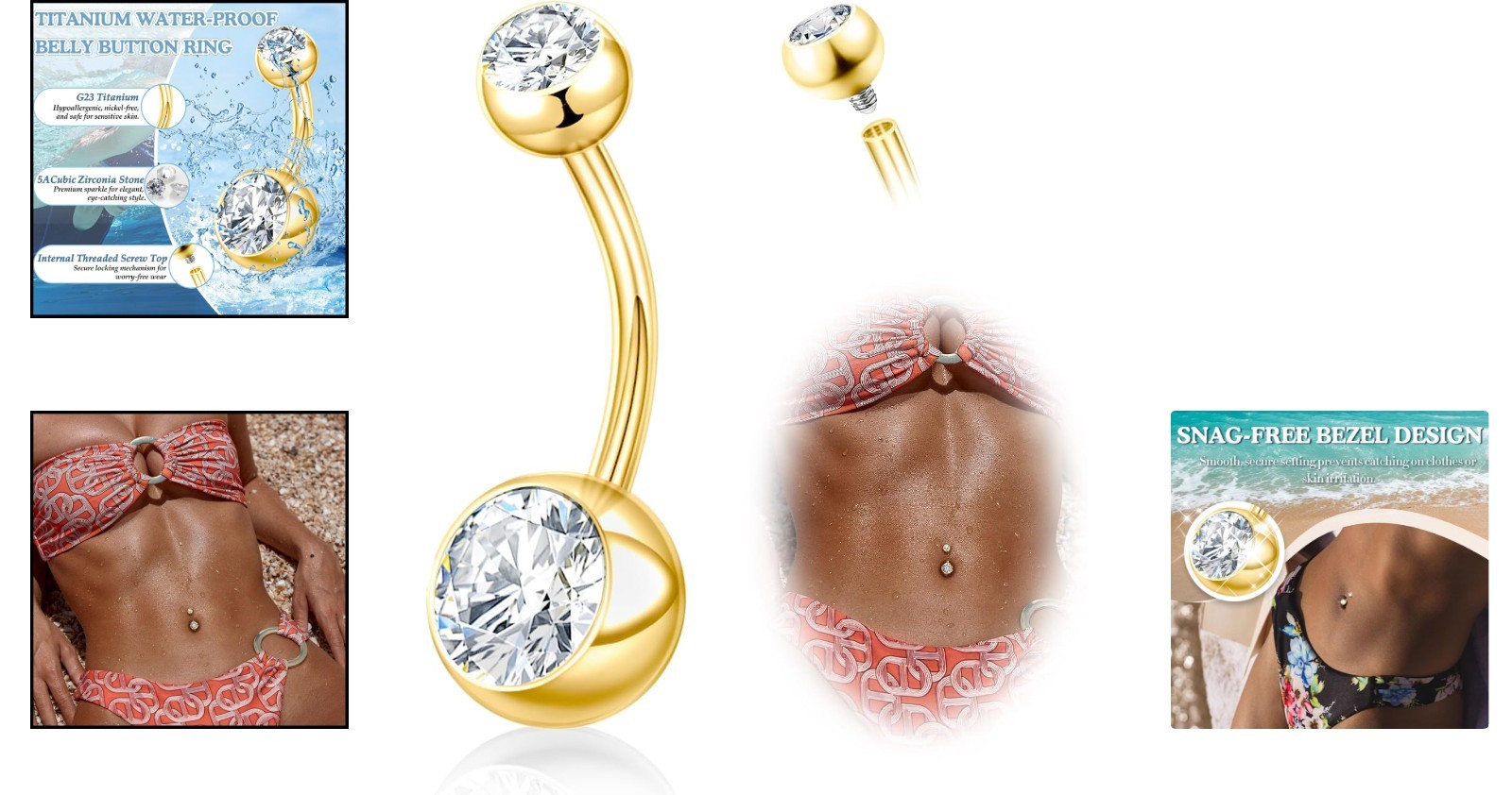 Snag-Free Internally Threaded Titanium Belly Button Rings – 14G – 8mm to 14mm
