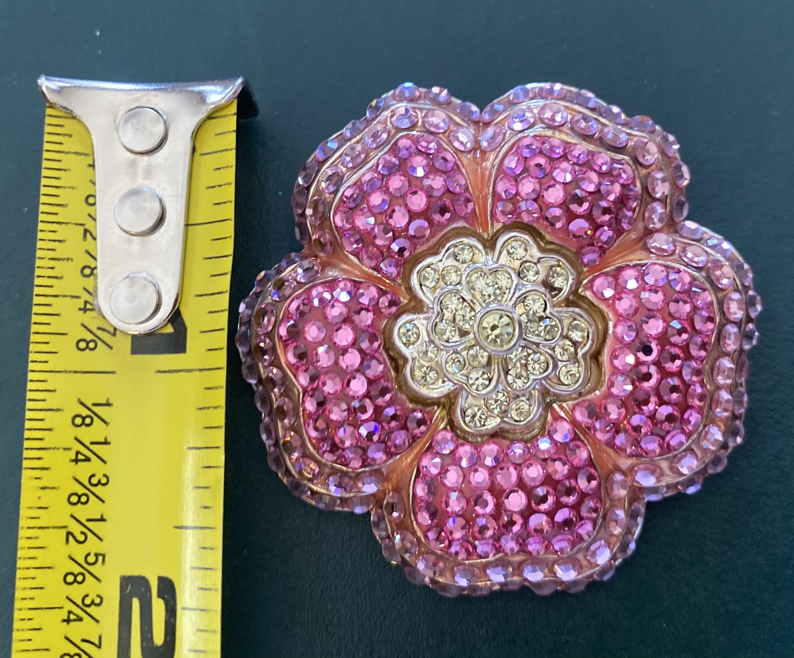 Eliza Gray Sparkling Pink Crystal Brooch Pin Hot & Pale Pink Flower 1 3/4” Tall