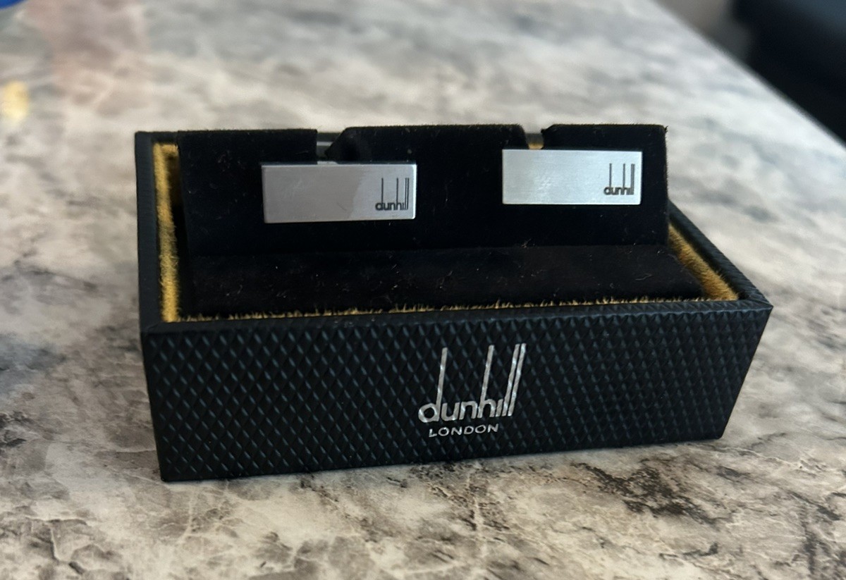 Alfred Dunhill London Two-Tone Stainless Steel Rectangle Cufflinks Boxed