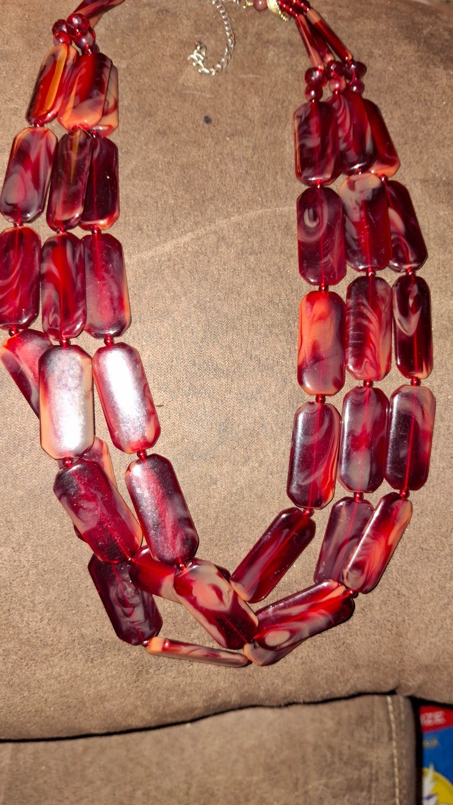 Vintage multiStrand Red swirl acrylic Beads approx 24” Inch statement Necklace