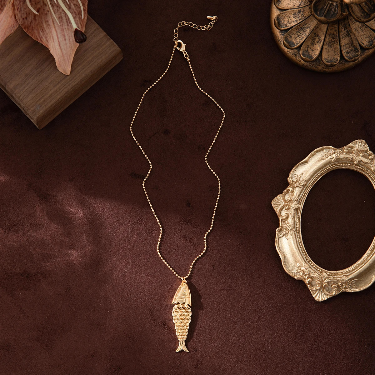 Koi Fish Pendant Necklace Zircon Gold Plated Hip Hop Lucky Jewelry Gift