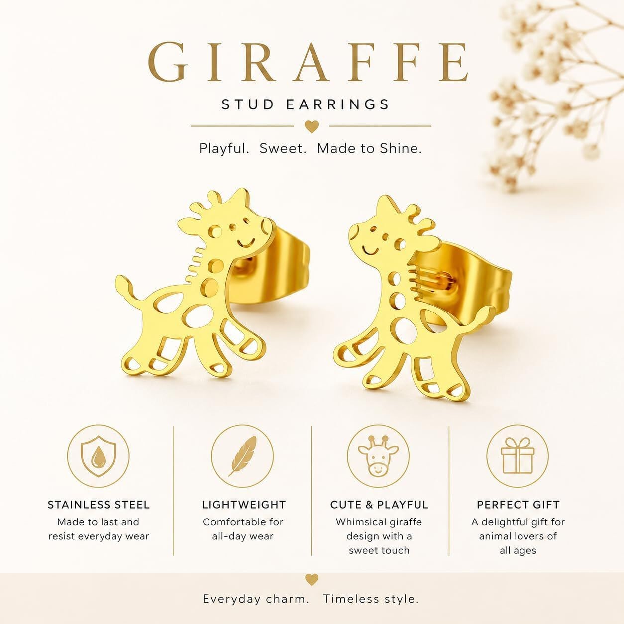 SUPAC Giraffe Stud Earrings – Black, Silver, Rose Gold, Gold