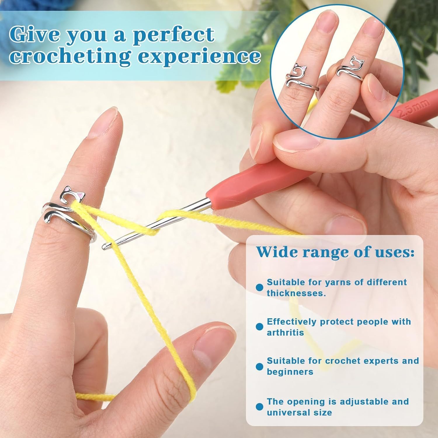 5 Pcs Crochet Ring, Adjustable Crochet Tension Rings, Yarn Ring for Finger | FOU