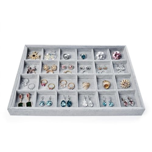 24 Grid Ice Velvet Jewelry Drawer Organizer Tray Stackable 24 Grid Tray
