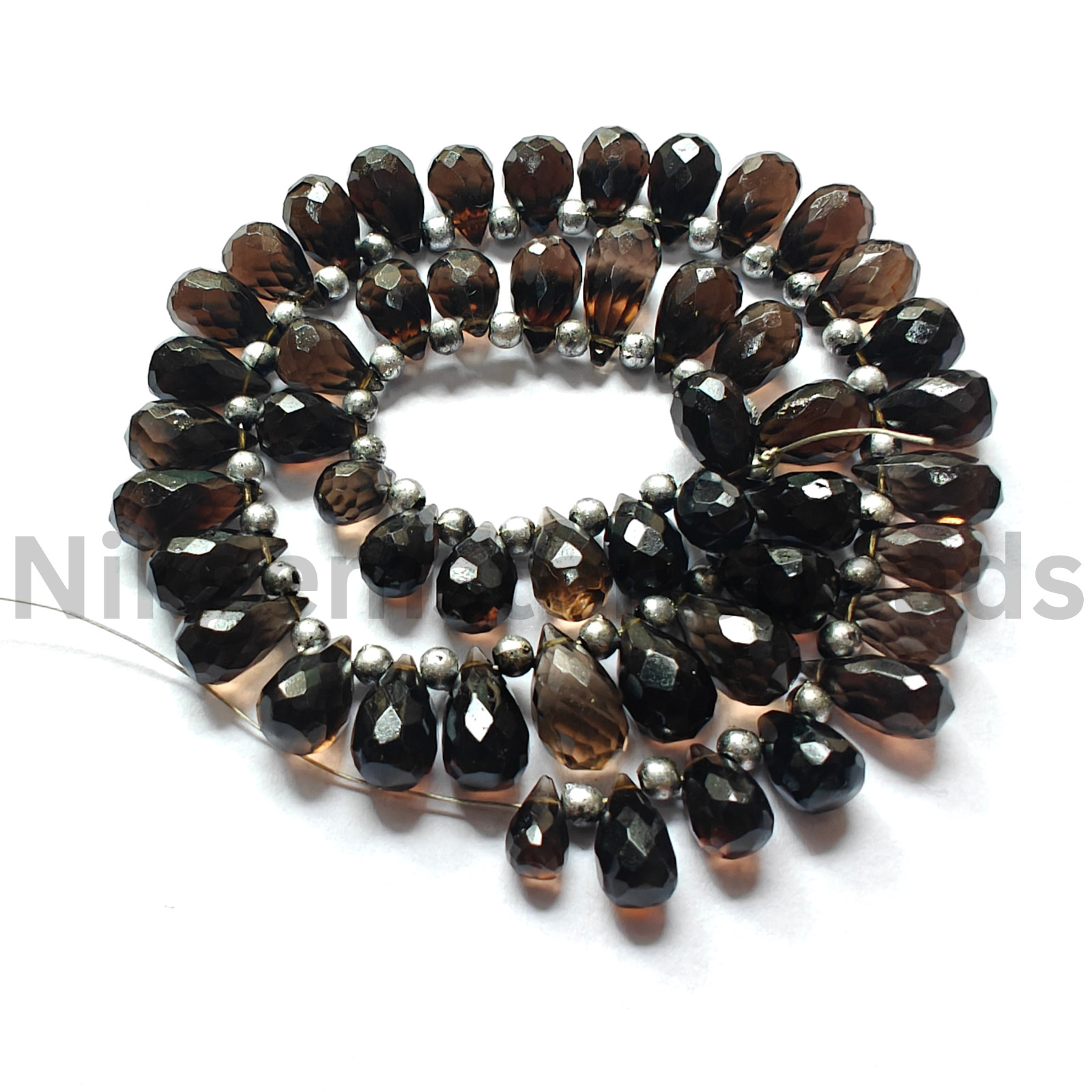Natural Smokey Quartz Gemstone, Briolette Faceted Drop Cut Beads, 7.25-11.50 MM.