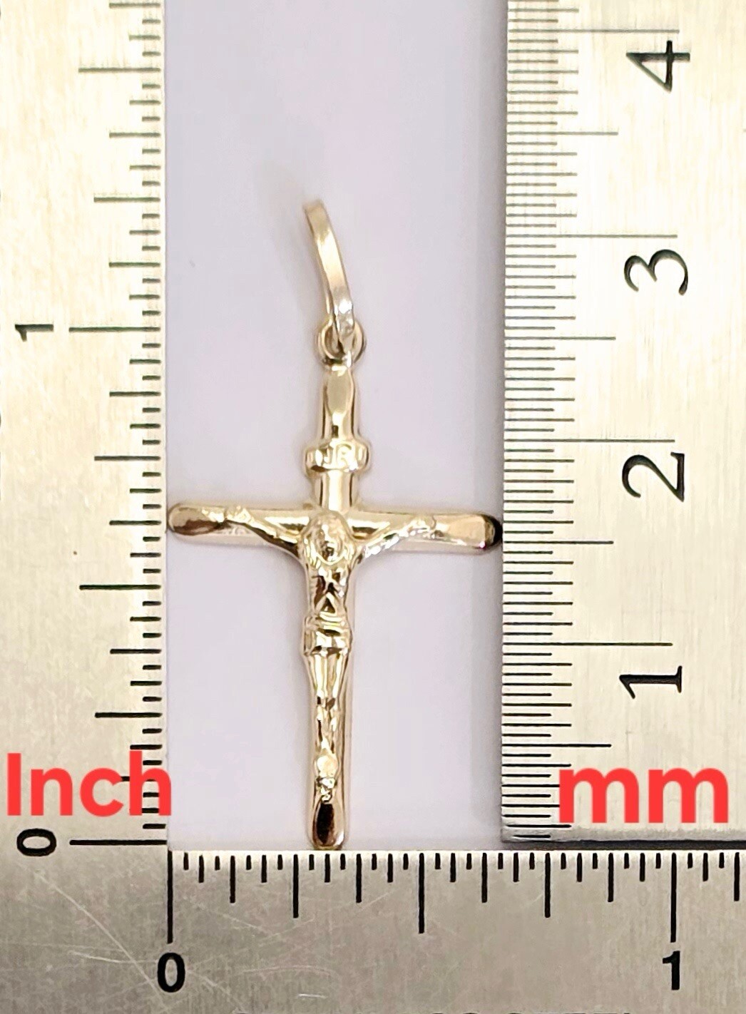 14k Solid Yellow Gold Crucifix Religious Cross INRI Pendant Necklace 18×26 mm