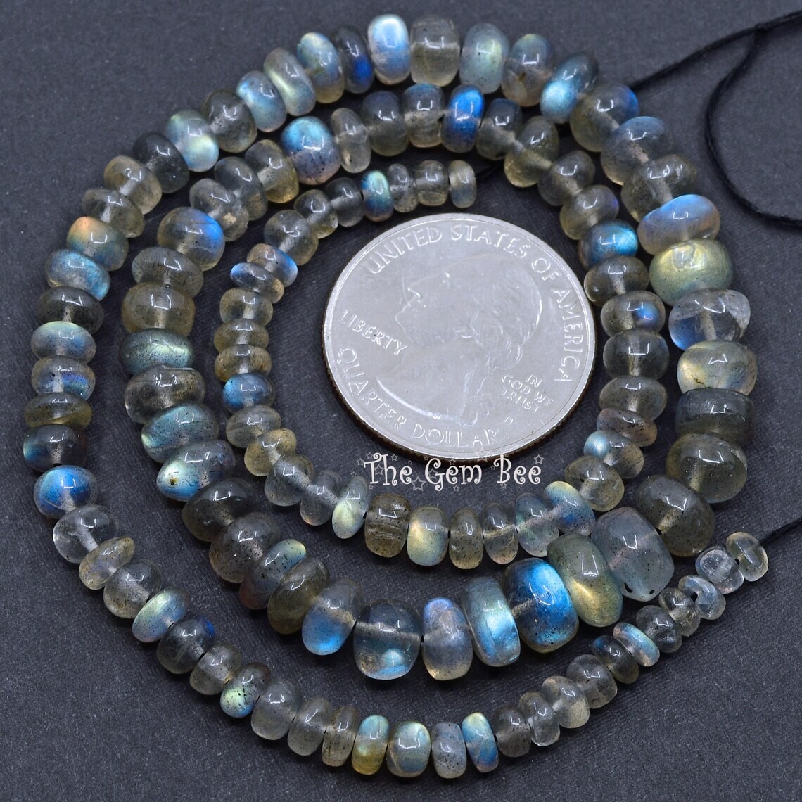4.5mm-8mm Blue Flash Labradorite Smooth Rondelle Bead 16″ Strand