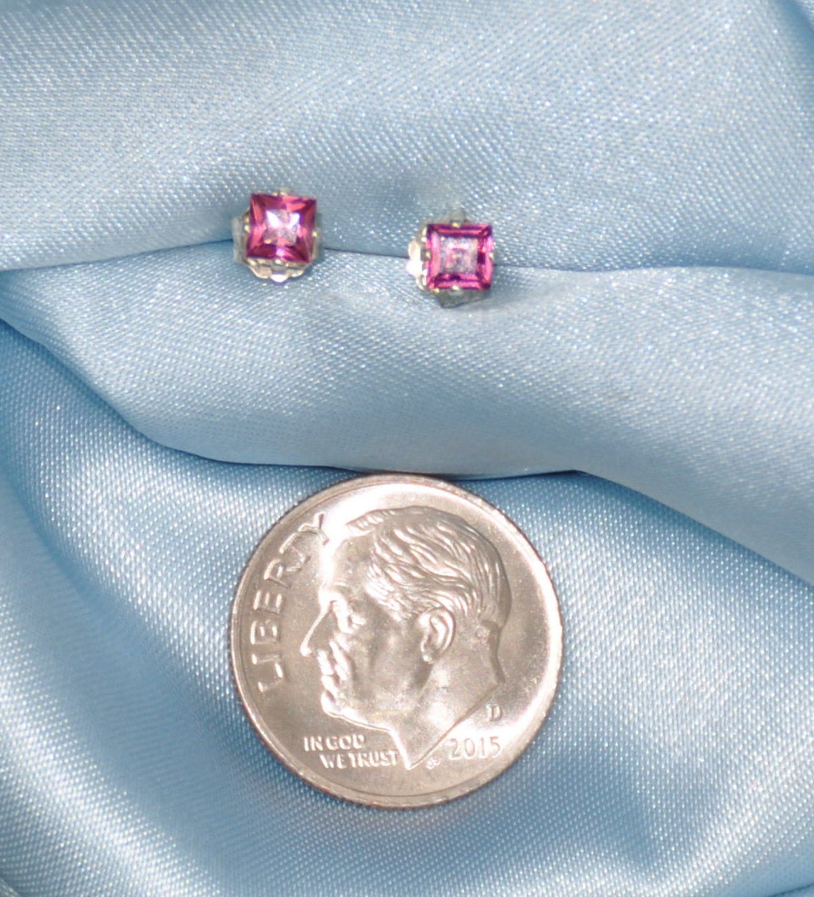 3.0-3.50MM SQUARE RASPBERRY PINK AFRICA RHODOLITE GARNET .925 STERLING STUDS