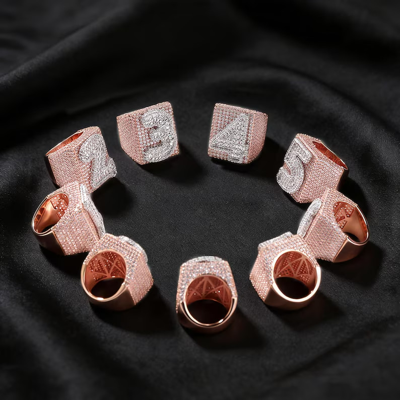 4TCW Round Cut Lab Created Diamond Men’s Custom Number Ring 14k Rose Gold Plated