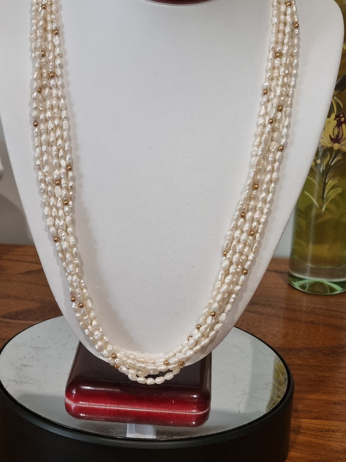 Vintage c1980s 14k Gold Cultured Pearl gold bead Torsade Necklace See video