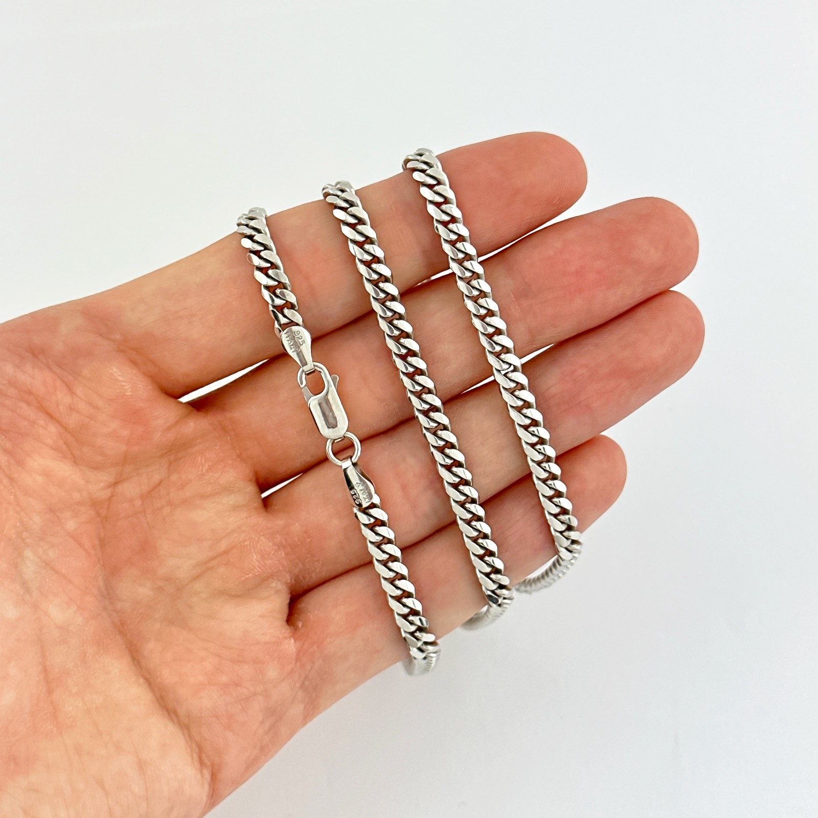 3.7mm Miami Cuban Link Chain or Bracelet Solid 925 SOLID Sterling Silver
