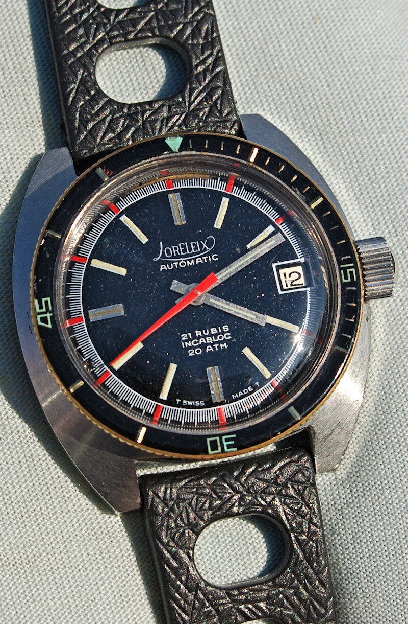 Diver Steel Loreleix Automatic SUB 200 mt. Watch 1970s Bakelite Bezel