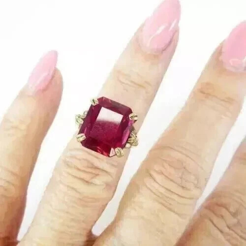 3Ct Emerald Cut Lab Created Ruby Solitaire Women’s Ring 14k Yellow Gold Plated
