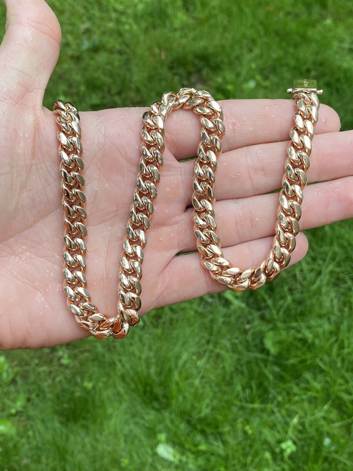 10mm Mens Miami Cuban Link Choker 14k Rose Plated Stainless Steel Chain Hip-Hop