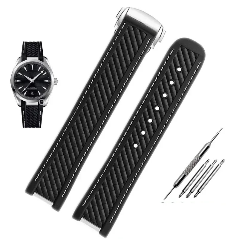 Rubber Strap for Omega Seamaster Aqua Terra 300 20mm – Blue Steel Buckle