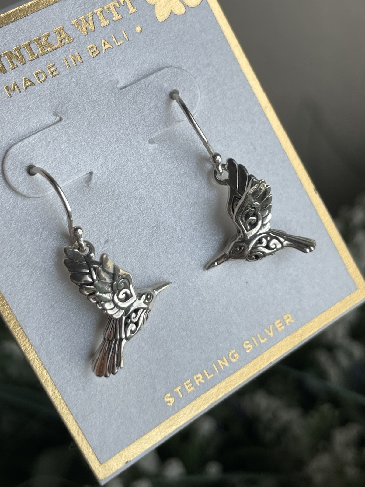 ANNIKA WITT .925 STERLING SILVER HUMMINGBIRD DROP EARRINGS 1,2” BALI