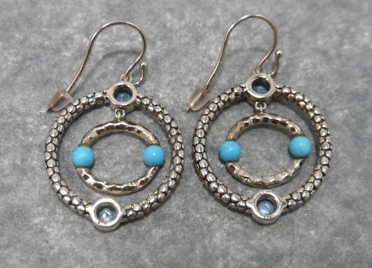 MICHAEL DAWKINS 925 silver earrings with turquois & blue topaz 11.82g NEVER WORN