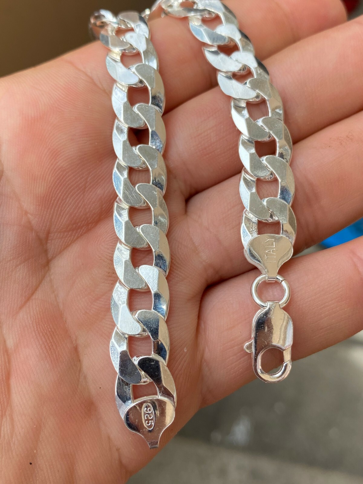 Real Solid 925 Sterling Silver Flat Curb Cuban Link Bracelet 3-10mm ITALY MADE