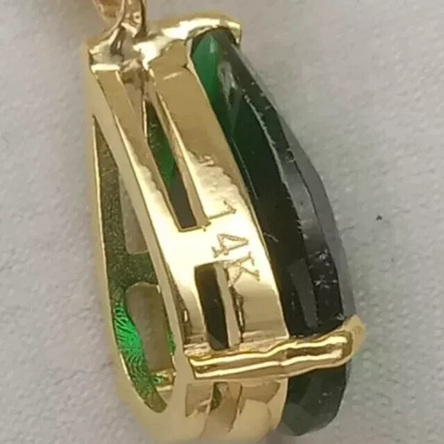 14K Yellow Gold Plated Natural Emerald 5.00Ct Pear Cut Gemstones Pendant Real