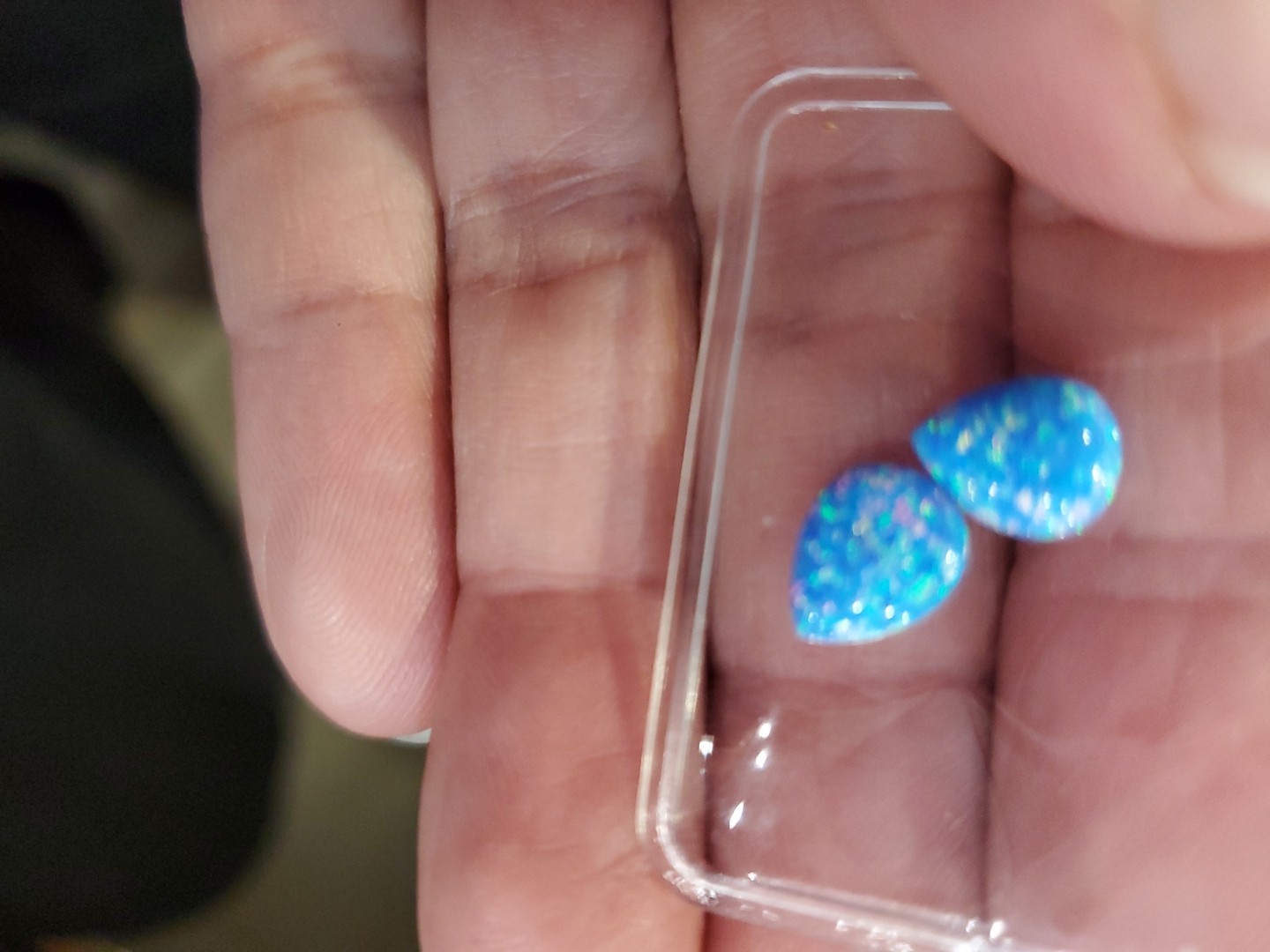 Two Set 0.38ct Loose Lab Created Pear Cut Blue Pink GreenTriplet Opal 5 x 4.5 mm