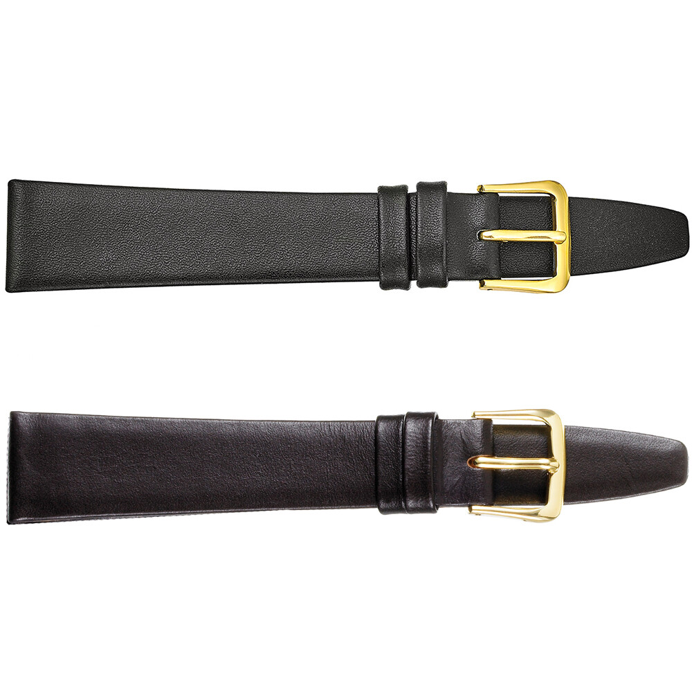 Mens Regular Smooth Calf Leather Flat Watch Strap Band, 2 Optional Colors