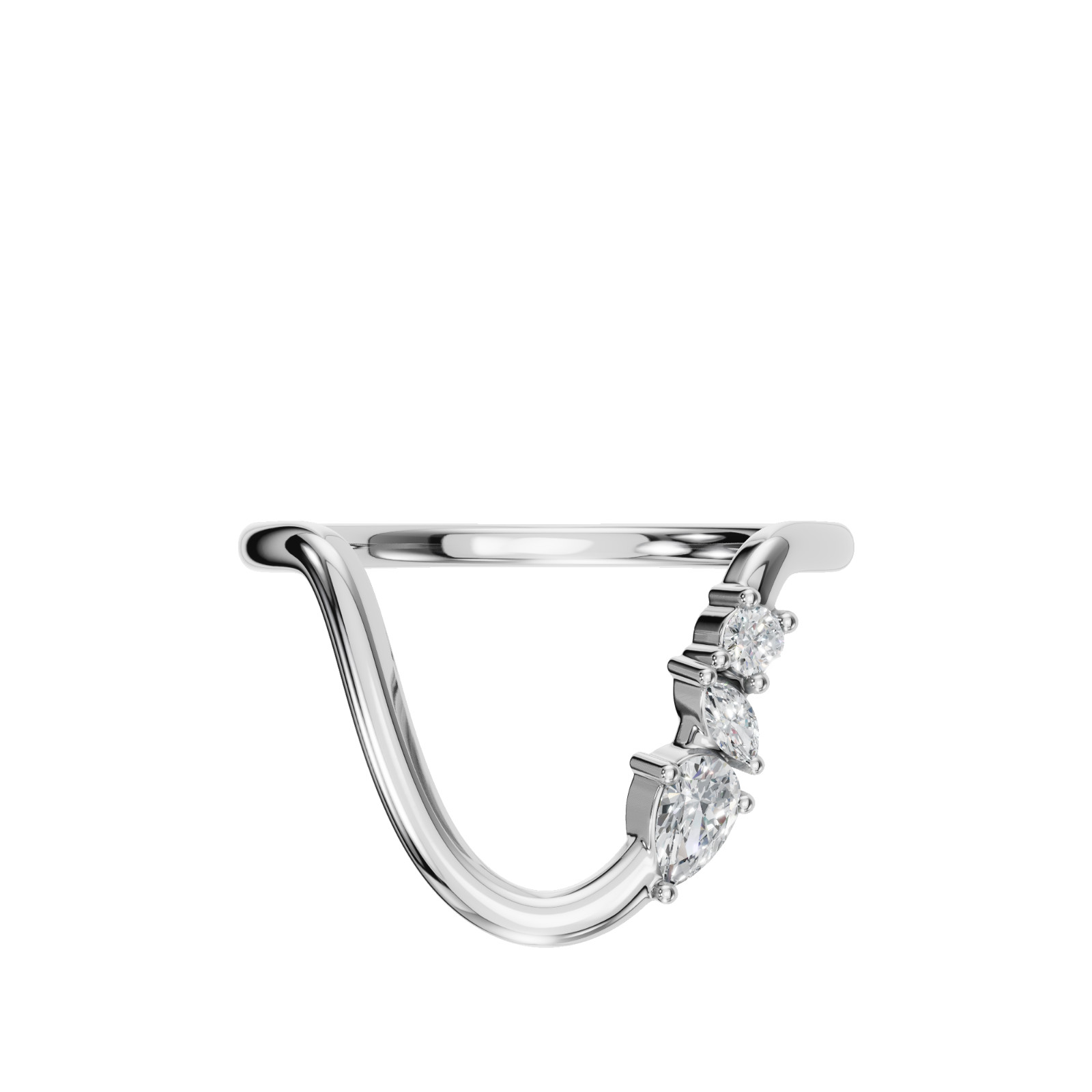 Minimalist Multi Shape Lab Grown Diamond Bypass Open Wrap Statement Fashion Ring