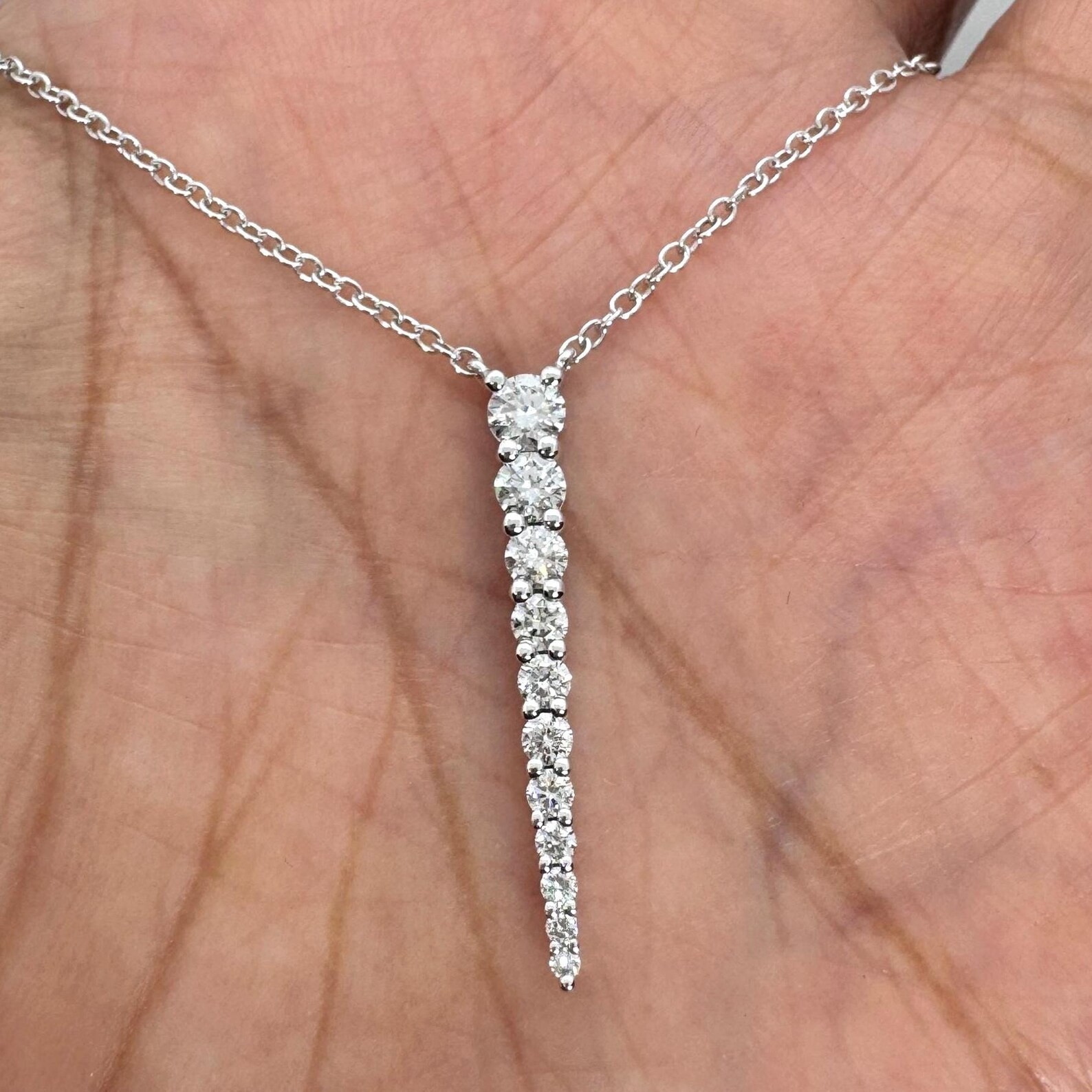 1.20 Ct Round-Cut E/VS1 Lab Grown Diamond Vertical Bar Pendant 14K White Gold