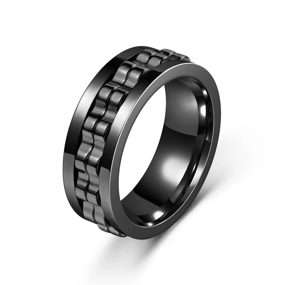 Anti Stress Stainless Steel Ring For Men Gear Chain Rotating Spinning Fidget Rin